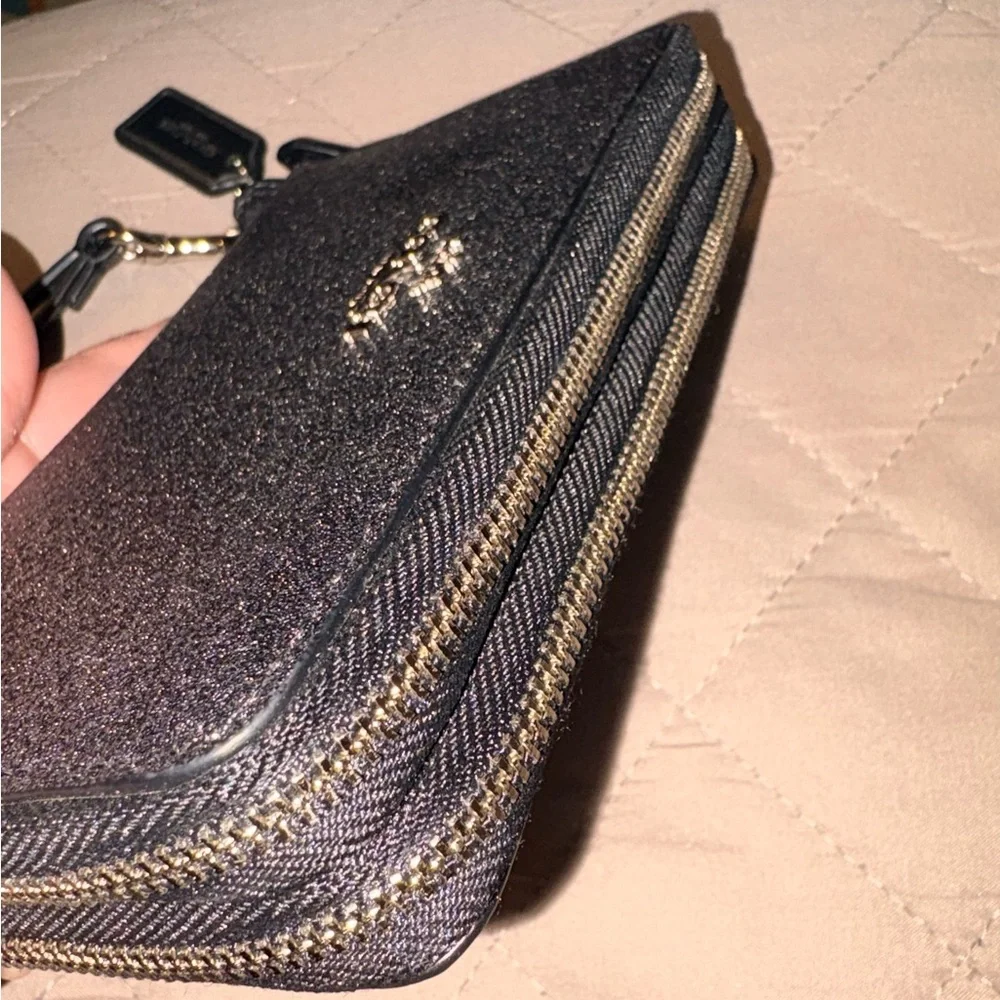 COACH Double Zip Wallet Wristlet in Black Glitter Resined Canvas - LIKE NEW - Picture 11 of 14